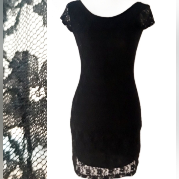 Vintage 1990's Velvet Torch Black Lace Overlay Bodycon Mini Dress - Size Small - Picture 10 of 13
